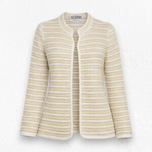 Vintage 70s St. John Yellow White Knit Sweater Cardigan Style Blazer Size Small